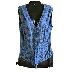 Womens Cottagecore Vest M-L Laced Embroidered Ren Faire Witchy Whimsigoth Boho